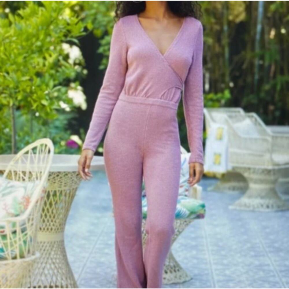 Free People Beach Lindsay Purple Lilac Sweater Jumpsuit Size Large